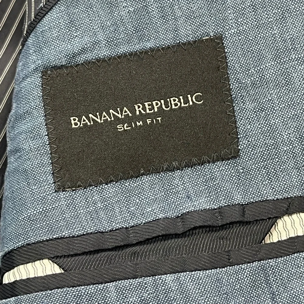 Banana Republic Slim Fit Linen Blazer Mens 40R Blue Chambray Sport Coat 2-Button